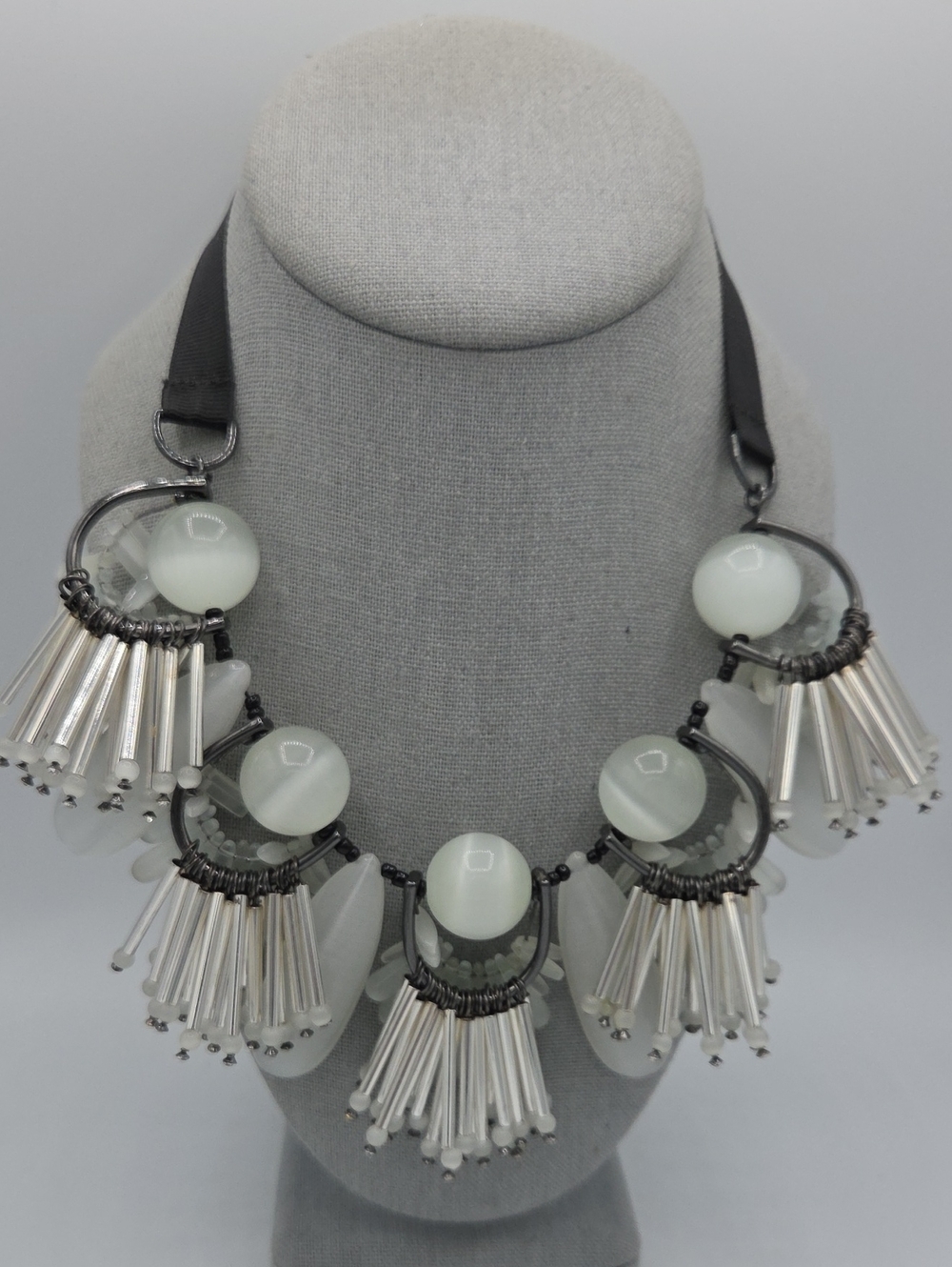 5 for $25! Banana Republic Statement White Beaded Fringe Necklace